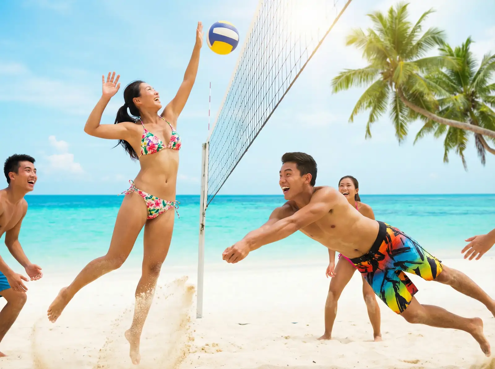 爱情岛论坛 嘉宾们在沙滩上打排球